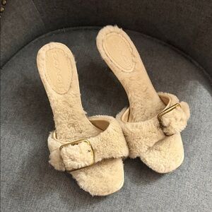 Coach Women's Cream Fur Mules